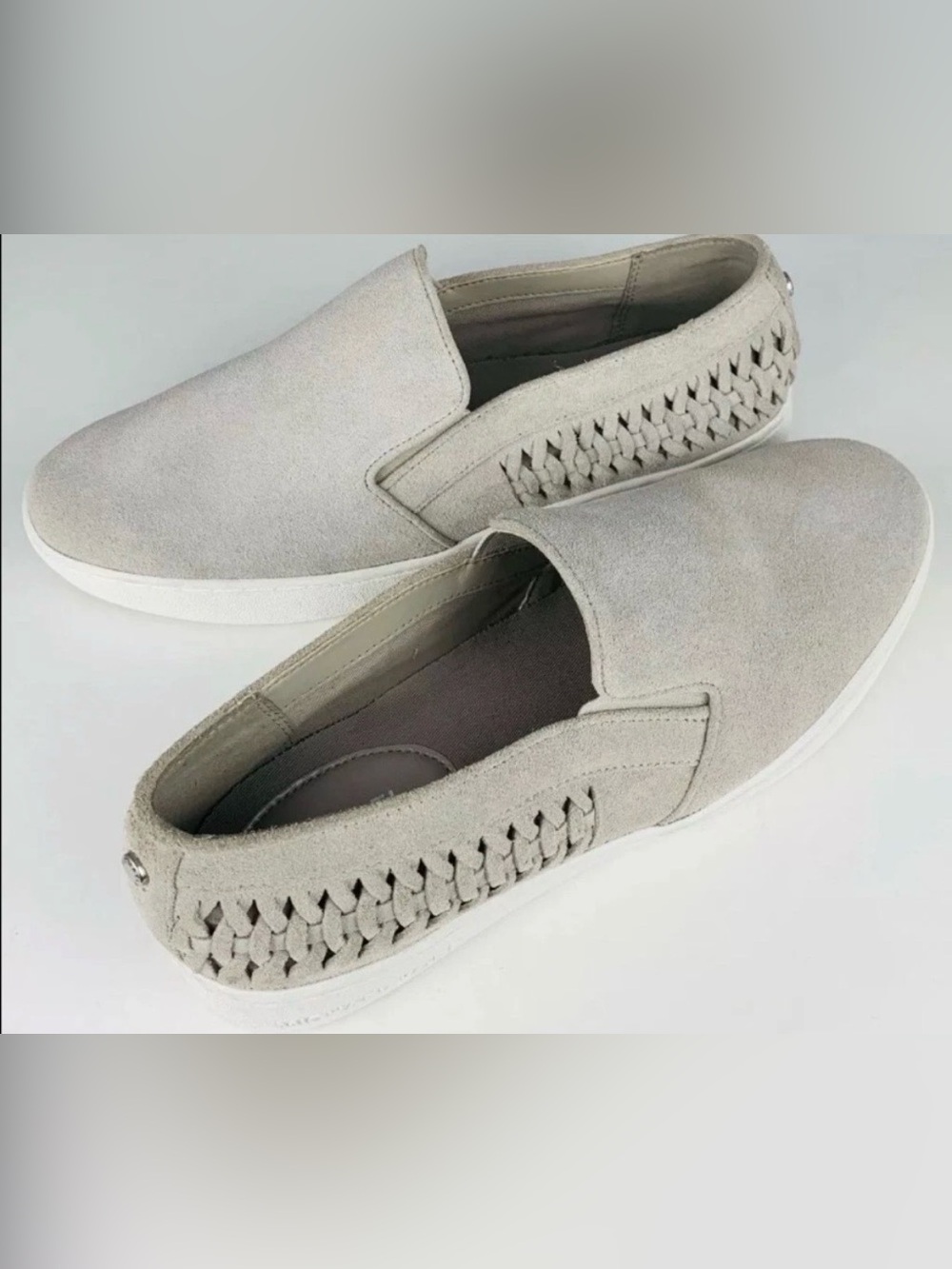 (size 10) Michael Kors Womens Sneakers Shoes Woven Gray Suede Slip On